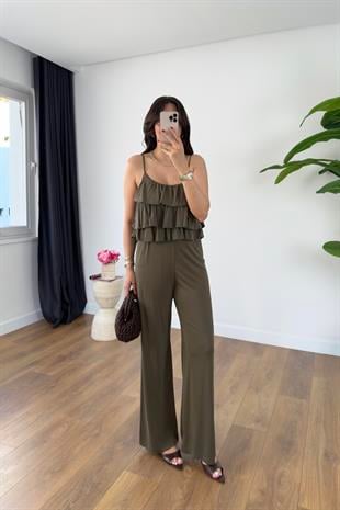 Wish Haki Askı Ayarlanabilir Bluz Pantolon Takım