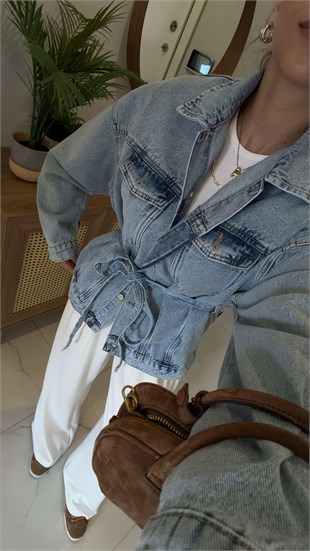 Woks Buz Mavi Bağlamalı Denim Ceket