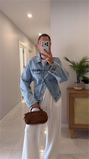 Woks Buz Mavi Bağlamalı Denim Ceket