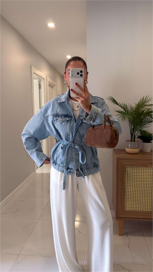 Woks Buz Mavi Bağlamalı Denim Ceket
