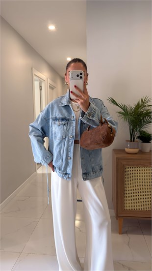 Woks Buz Mavi Bağlamalı Denim Ceket
