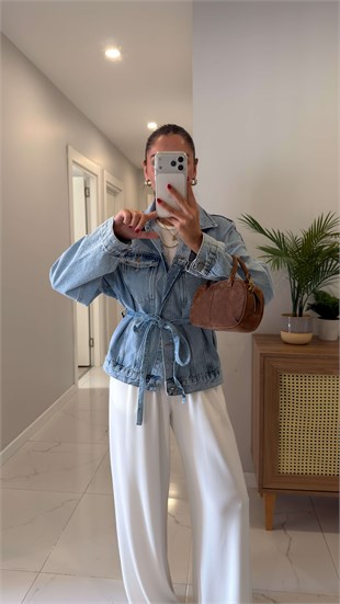 Woks Buz Mavi Bağlamalı Denim Ceket