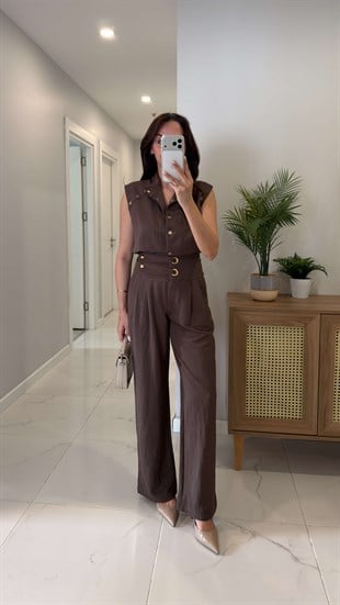 Woley Kahve Kuş Gözü Detaylı Yelek Pantolon Takım