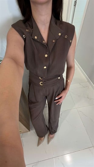 Woley Kahve Kuş Gözü Detaylı Yelek Pantolon Takım