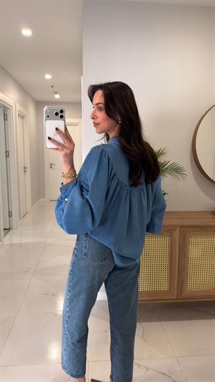 Wonela Mavi Oversıze Denim Gömlek