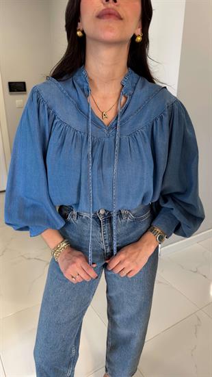 Wonela Mavi Oversıze Denim Gömlek