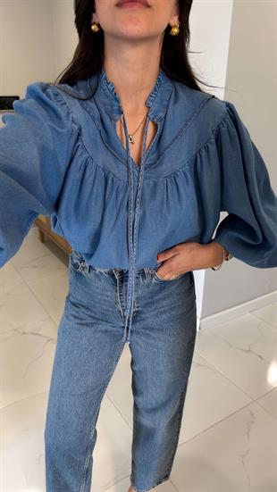 Wonela Mavi Oversıze Denim Gömlek