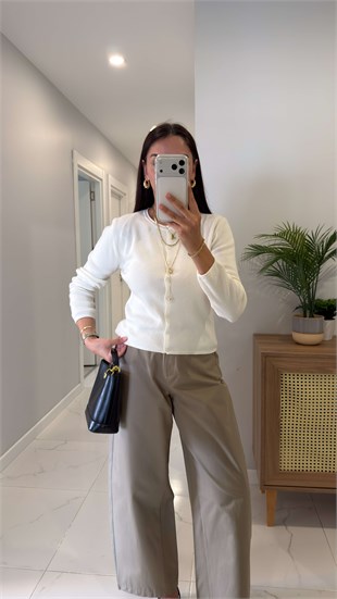 Wotte Ekru Basic Uzun Kollu Hırka