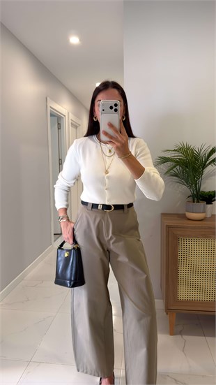 Wotte Ekru Basic Uzun Kollu Hırka