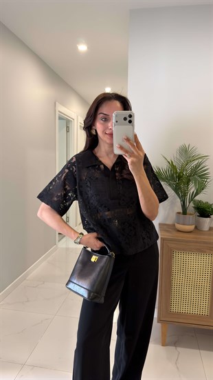 Wudry Siyah Dantel Detaylı Bluz
