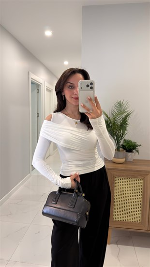 Wusda Ekru Tek Omzu Açık Bluz