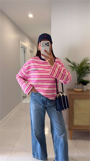 Yefra Pembe Çizgili Sweat