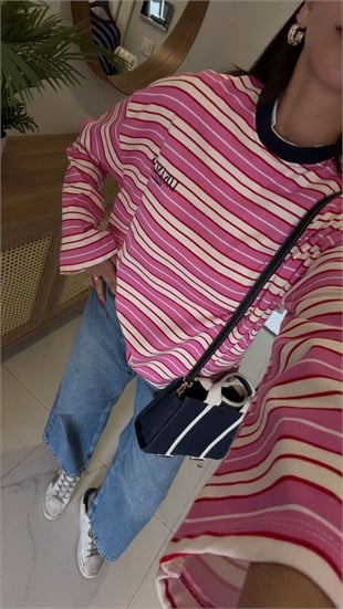 Yefra Pembe Çizgili Sweat
