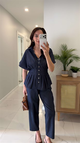 Yelana Dark Blue Belden Oturtmalı Pantolon Yelek Takım