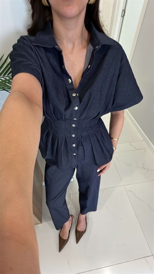 Yelana Dark Blue Belden Oturtmalı Pantolon Yelek Takım