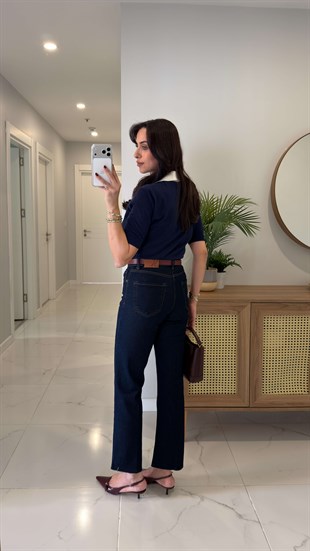 Yelta Dark Blue Ekstra Yüksek Bel Kesik Paça Jean
