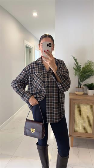 Yenda Siyah Kahve Cep Detaylı Ekoseli Gömlek