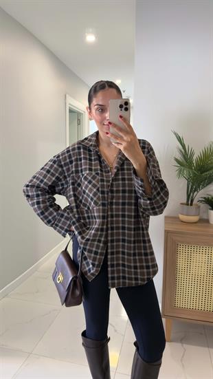 Yenda Siyah Kahve Cep Detaylı Ekoseli Gömlek