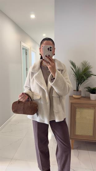 Yenweta Taş Kapak Cep Detaylı Kürk Ceket