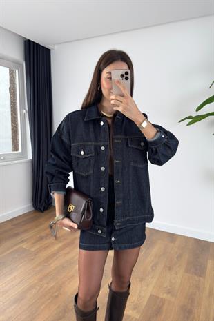 Yesnan Dark Blue Denim Ceket
