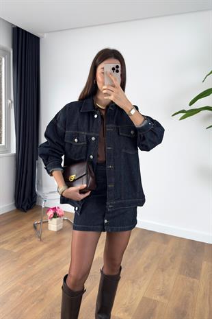 Yesnan Dark Blue Denim Ceket