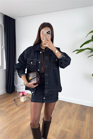 Yesnan Dark Blue Denim Ceket