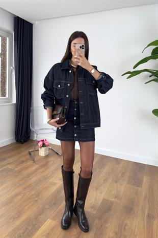 Yesnan Dark Blue Denim Ceket