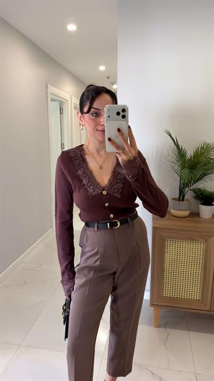 Yocre Cherry Dantel Detaylı Hırka