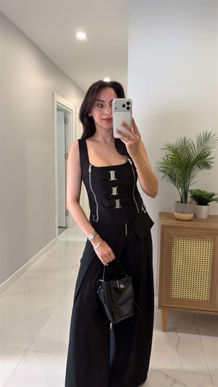 Yogsy Siyah Metal Detaylı Bluz Pantolon Takım