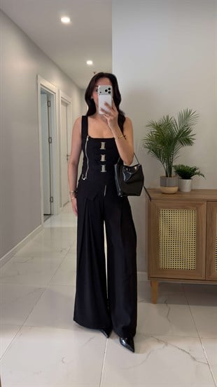 Yogsy Siyah Metal Detaylı Bluz Pantolon Takım