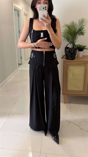 Yogsy Siyah Metal Detaylı Bluz Pantolon Takım