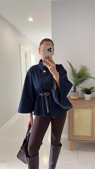 Yonra Dark Blue Kemerli Panço Ceket