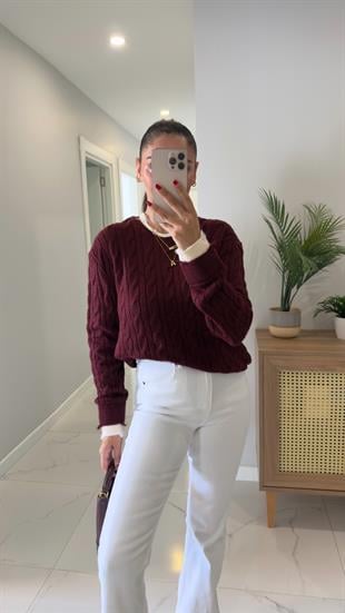 Yonsa Bordo Krem Örgü Triko