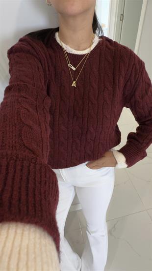 Yonsa Bordo Krem Örgü Triko