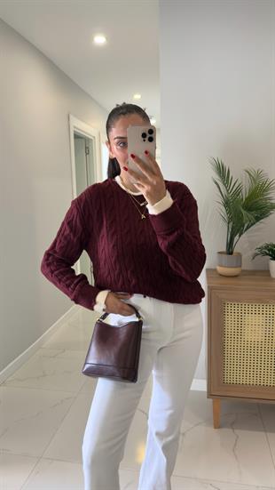 Yonsa Bordo Krem Örgü Triko