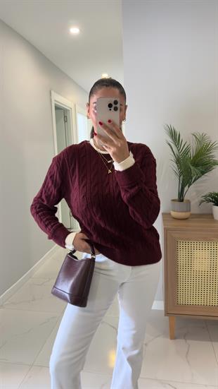 Yonsa Bordo Krem Örgü Triko