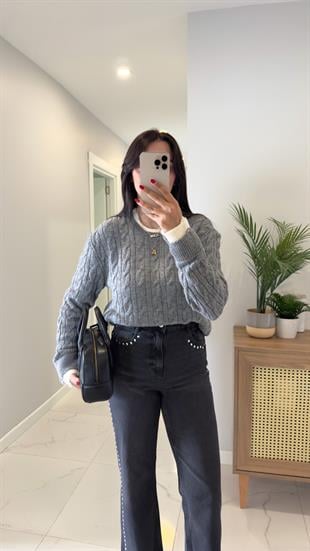 Yonsa Gri Krem Örgü Triko