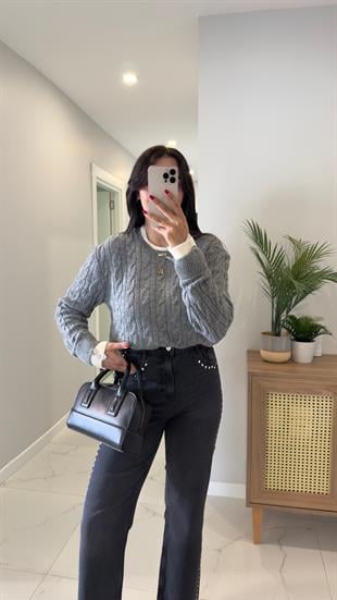 Yonsa Gri Krem Örgü Triko