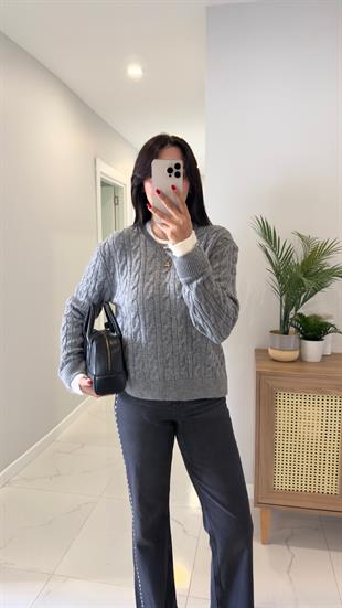 Yonsa Gri Krem Örgü Triko