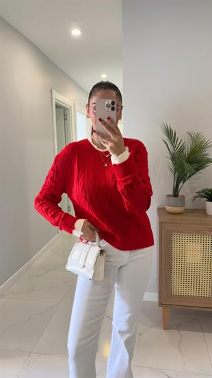 Yonsa Kırmızı Krem Örgü Triko