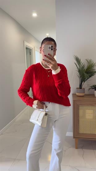 Yonsa Kırmızı Krem Örgü Triko