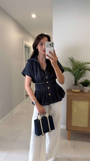 Yotles Lacivert Düğmeli Denim Gömlek