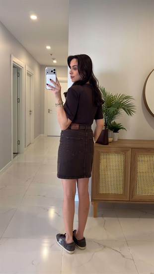 Yubsa Kahve Önü Düğmeli Etek