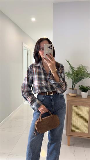 Yuga Antrasit Bej Oduncu Gömlek