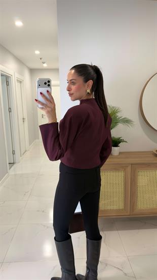 Yugas Bordo Düğme Detaylı Kısa Ceket