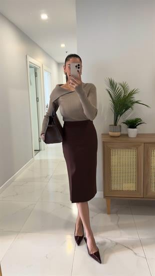 Yuka Kahve Yandan Yırtmaçlı Etek