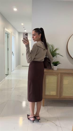 Yuka Kahve Yandan Yırtmaçlı Etek