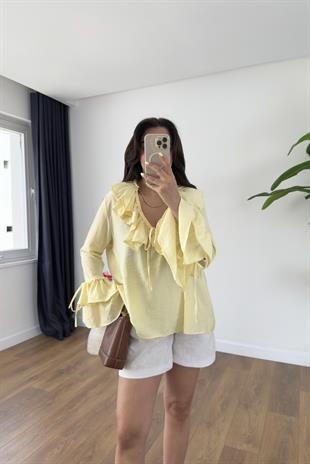 Yunika Sarı Fırfır Detaylı Bluz