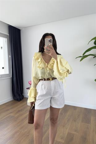 Yunika Sarı Fırfır Detaylı Bluz