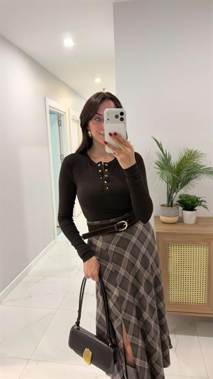 Yusra Kahve Çıtçıtlı Bluz